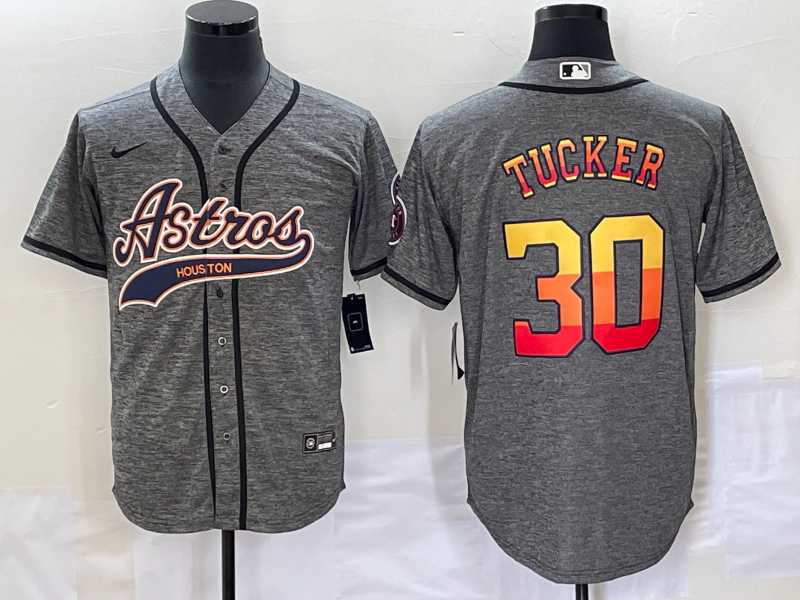 Men%27s Houston Astros #30 Kyle Tucker Grey Gridiron Cool Base Stitched Baseball Jersey